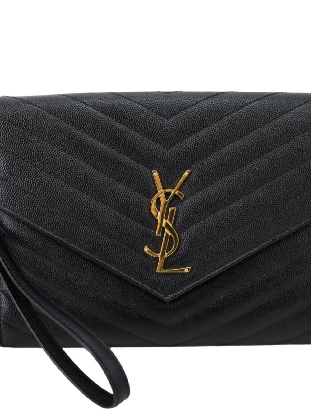 Yves Saint Laurent  Cassandre Flap Matelassé Grain De Poudre Leather Pouch Black